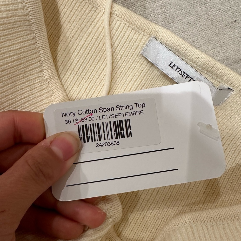 Ivory cotton span string top NWT - Picture 2 of 3